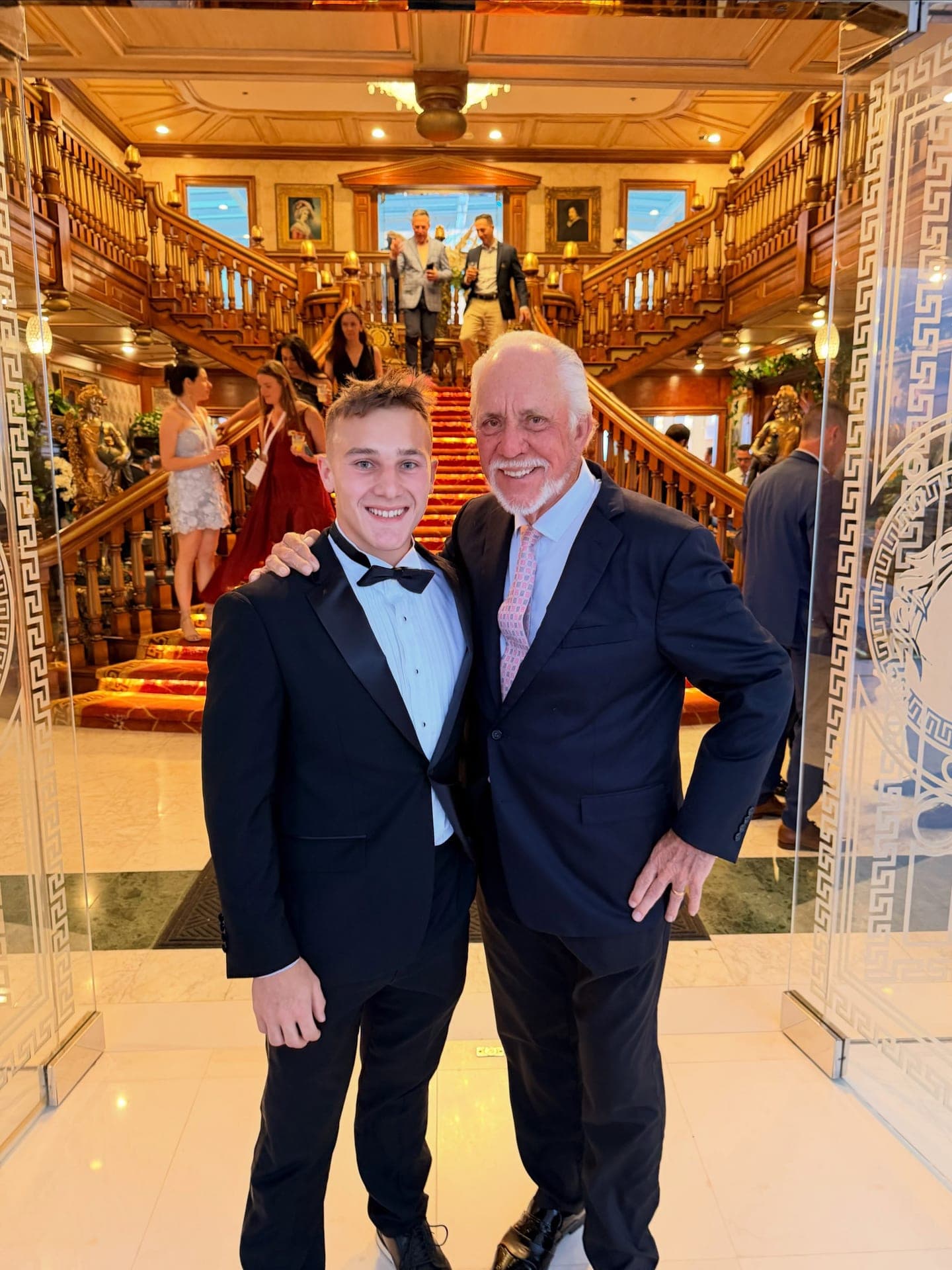 Sean Hodel in a tuxedo with Jim Glidewell at an evening in Los Angeles