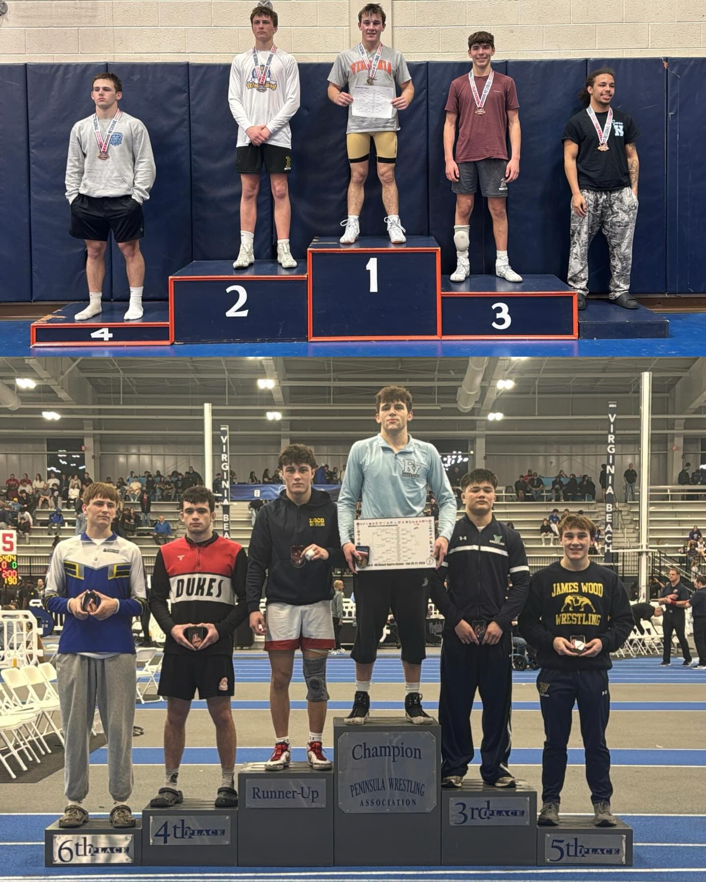 Sean Hodel on the wrestling podium for James Wood High School